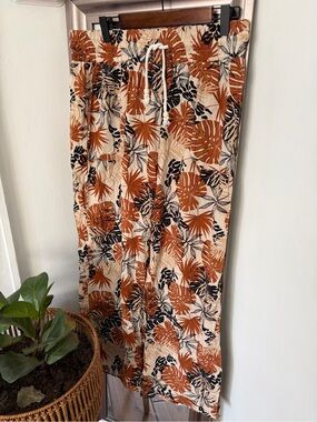 Classic Concepts Tropical Leaf Print Wide Leg Pants Elastic Waist XL